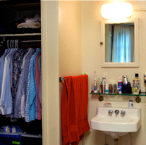 Both single and double suites have a sink and comparable closet space.