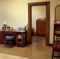 The common area and bedroom entry of a double suite.