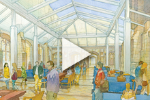 An early rendering of the Commons included a peaked roof
