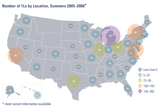 Number of 1Ls by Location, Summers 2005-2008