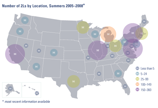 Number of 2Ls by Location, Summers 2005-2008
